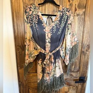 Floral Kimono dress with fringe